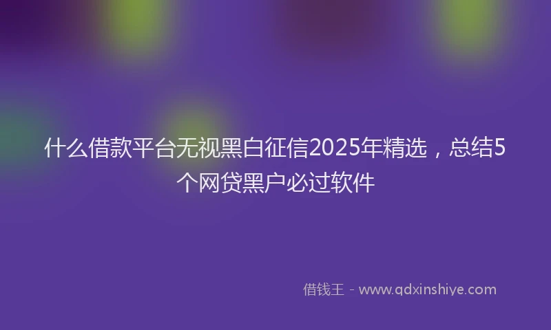 什么借款平台无视黑白征信2025年精选，总结5个网贷黑户必过软件