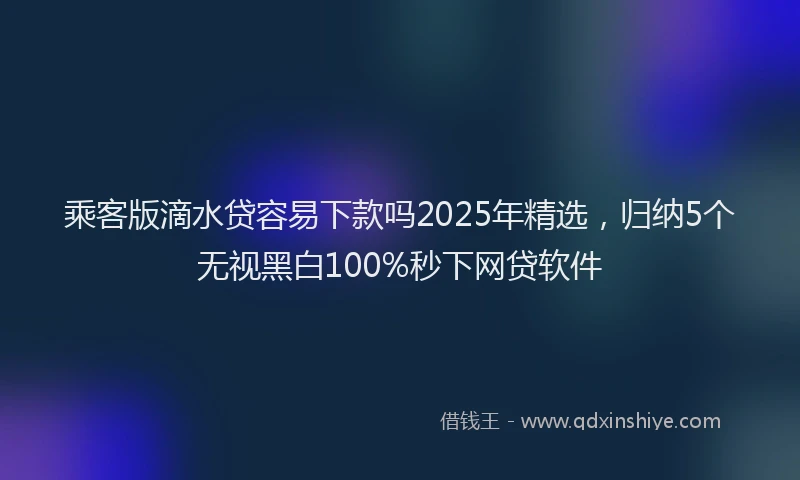 乘客版滴水贷容易下款吗2025年精选，归纳5个无视黑白100%秒下网贷软件