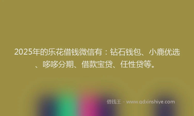 2025年的乐花借钱微信有：钻石钱包、小鹿优选、哆哆分期、借款宝贷、任性贷等。