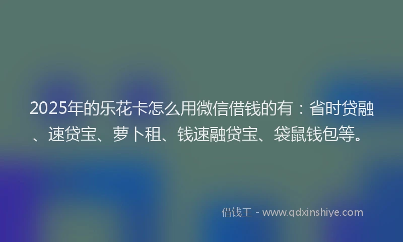 2025年的乐花卡怎么用微信借钱的有：省时贷融、速贷宝、萝卜租、钱速融贷宝、袋鼠钱包等。