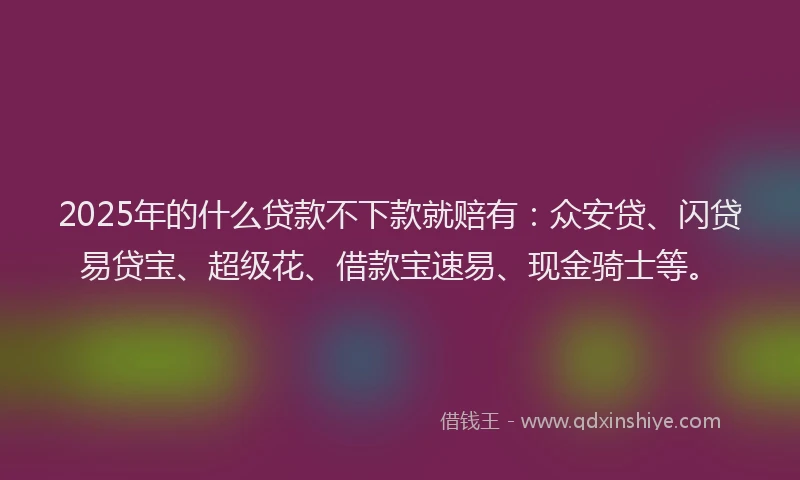 2025年的什么贷款不下款就赔有：众安贷、闪贷易贷宝、超级花、借款宝速易、现金骑士等。