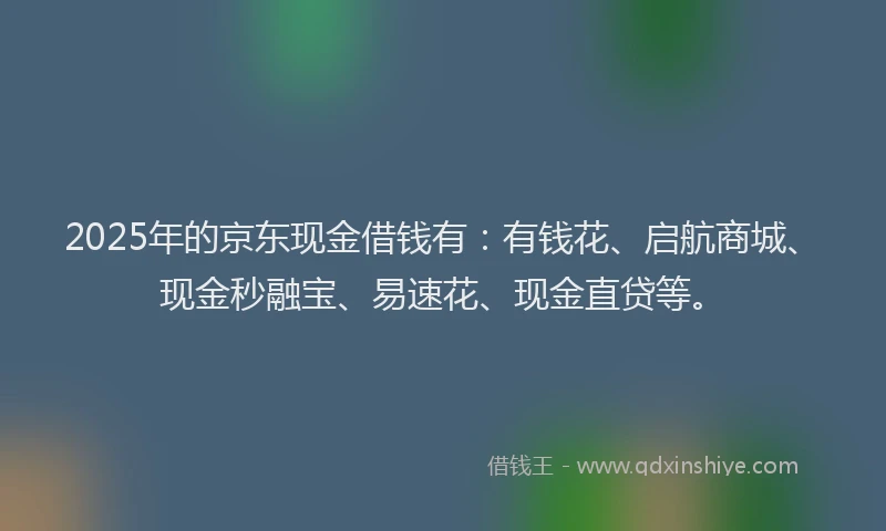 2025年的京东现金借钱有：有钱花、启航商城、现金秒融宝、易速花、现金直贷等。