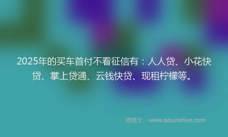 2025年的买车首付不看征信有:人人贷、小花快贷、掌上贷通、云钱快贷、现租柠檬等。