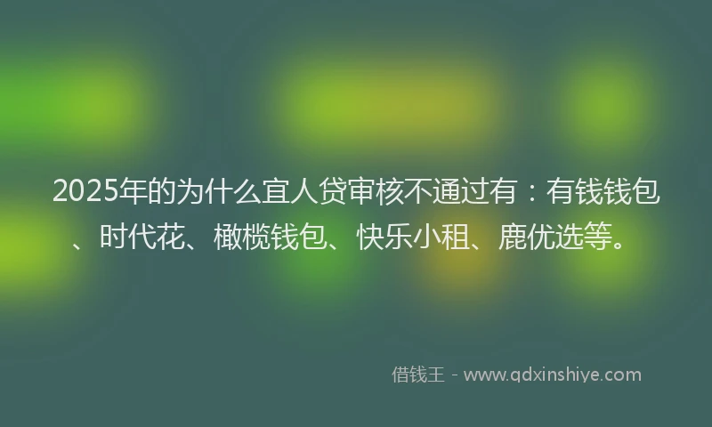 2025年的为什么宜人贷审核不通过有：有钱钱包、时代花、橄榄钱包、快乐小租、鹿优选等。
