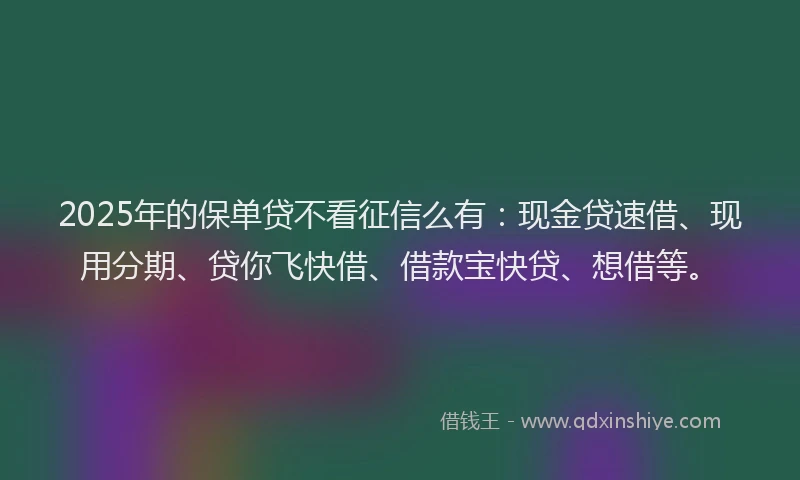 2025年的保单贷不看征信么有：现金贷速借、现用分期、贷你飞快借、借款宝快贷、想借等。