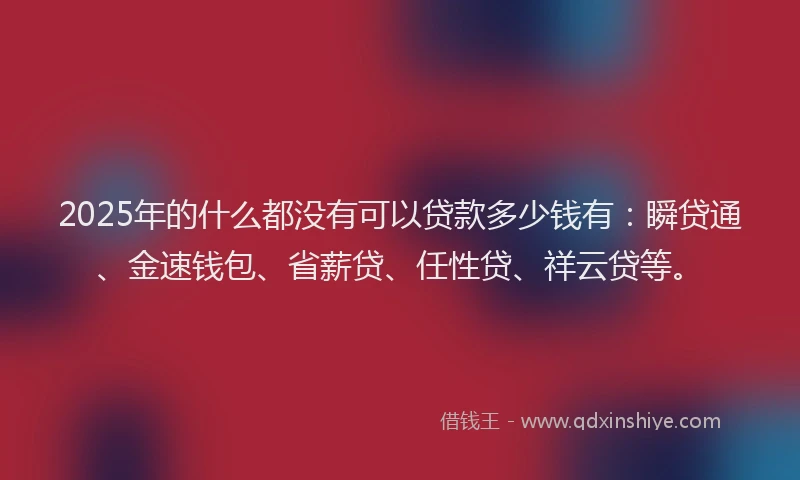 2025年的什么都没有可以贷款多少钱有：瞬贷通、金速钱包、省薪贷、任性贷、祥云贷等。
