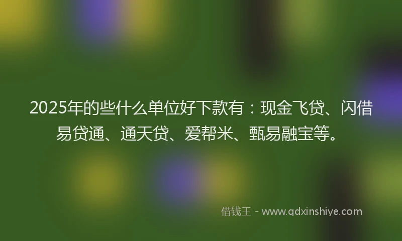 2025年的些什么单位好下款有：现金飞贷、闪借易贷通、通天贷、爱帮米、甄易融宝等。