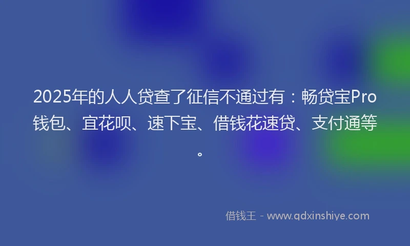 2025年的人人贷查了征信不通过有:畅贷宝Pro钱包、宜花呗、速下宝、借钱花速贷、支付通等。