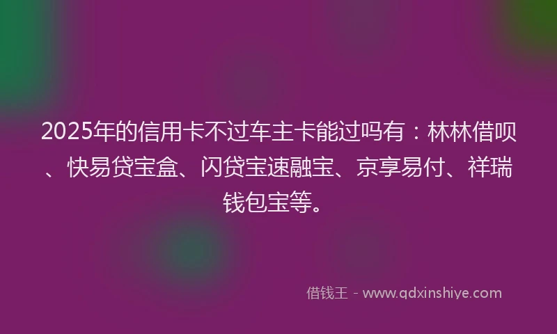 2025年的信用卡不过车主卡能过吗有：林林借呗、快易贷宝盒、闪贷宝速融宝、京享易付、祥瑞钱包宝等。