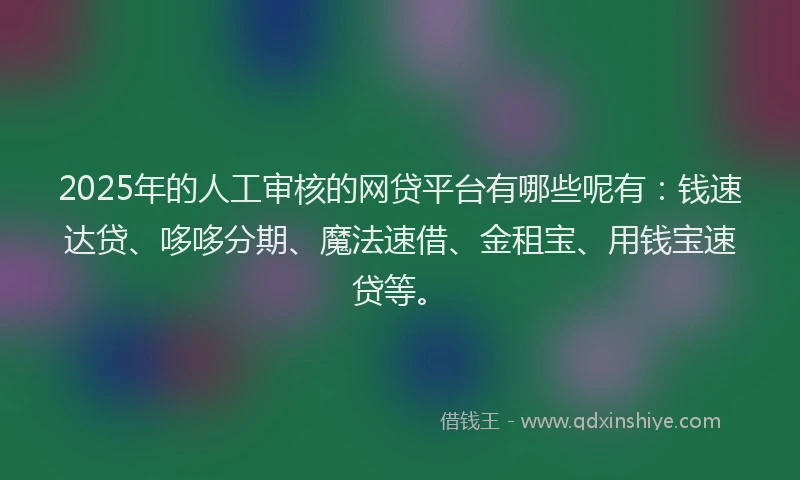 2025年的人工审核的网贷平台有哪些呢有：钱速达贷、哆哆分期、魔法速借、金租宝、用钱宝速贷等。