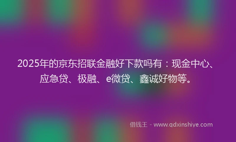 2025年的京东招联金融好下款吗有：现金中心、应急贷、极融、e微贷、鑫诚好物等。