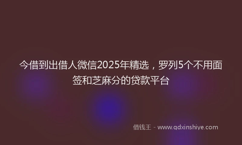 今借到出借人微信2025年精选，罗列5个不用面签和芝麻分的贷款平台