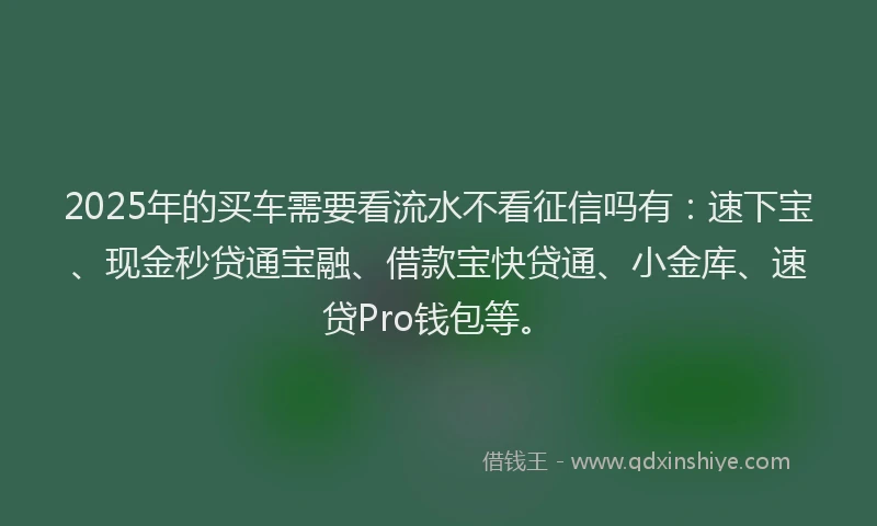 2025年的买车需要看流水不看征信吗有：速下宝、现金秒贷通宝融、借款宝快贷通、小金库、速贷Pro钱包等。