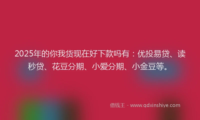 2025年的你我货现在好下款吗有：优投易贷、读秒贷、花豆分期、小爱分期、小金豆等。