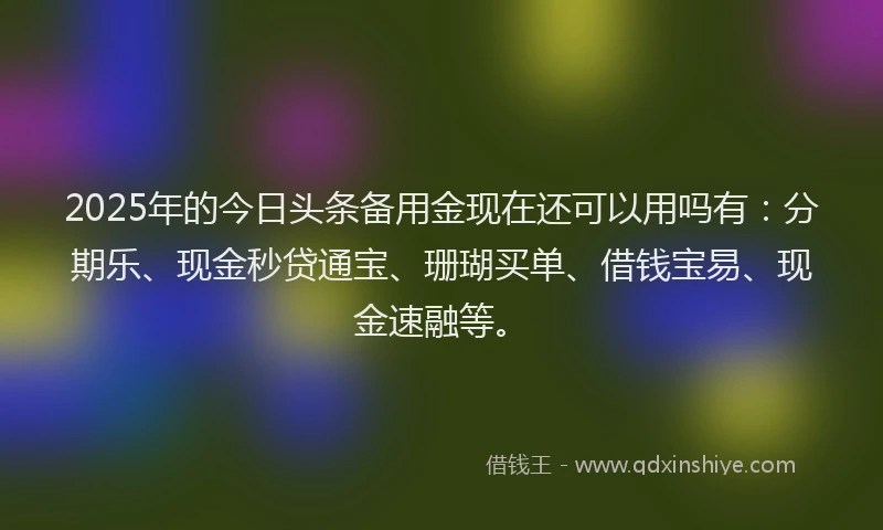 2025年的今日头条备用金现在还可以用吗有：分期乐、现金秒贷通宝、珊瑚买单、借钱宝易、现金速融等。