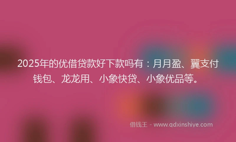 2025年的优借贷款好下款吗有：月月盈、翼支付钱包、龙龙用、小象快贷、小象优品等。