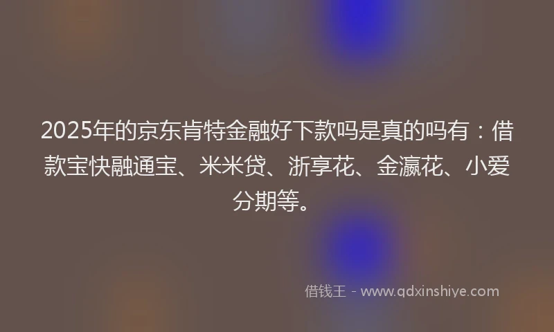 2025年的京东肯特金融好下款吗是真的吗有：借款宝快融通宝、米米贷、浙享花、金瀛花、小爱分期等。