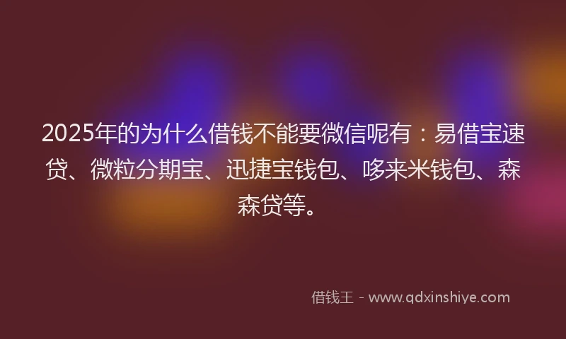 2025年的为什么借钱不能要微信呢有：易借宝速贷、微粒分期宝、迅捷宝钱包、哆来米钱包、森森贷等。