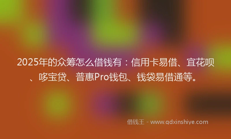 2025年的众筹怎么借钱有：信用卡易借、宜花呗、哆宝贷、普惠Pro钱包、钱袋易借通等。