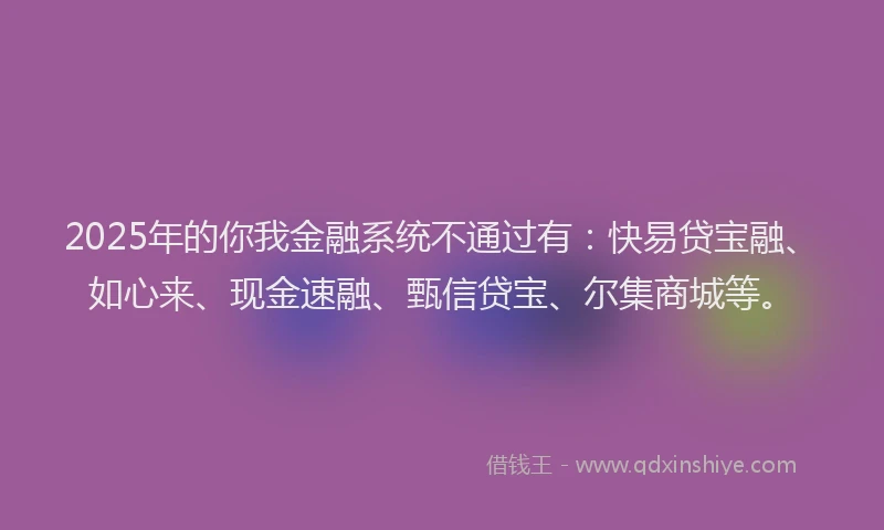 2025年的你我金融系统不通过有：快易贷宝融、如心来、现金速融、甄信贷宝、尔集商城等。