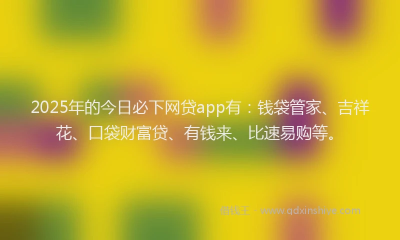 2025年的今日必下网贷app有：钱袋管家、吉祥花、口袋财富贷、有钱来、比速易购等。