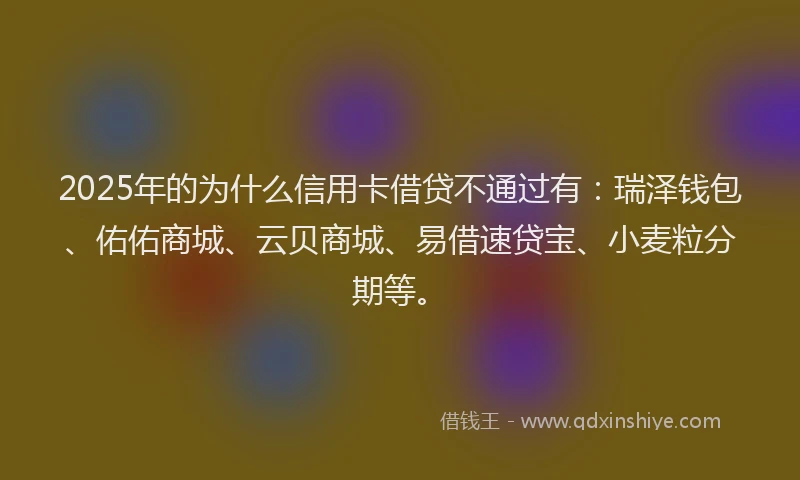 2025年的为什么信用卡借贷不通过有：瑞泽钱包、佑佑商城、云贝商城、易借速贷宝、小麦粒分期等。