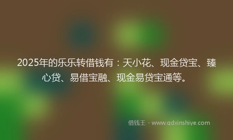 2025年的乐乐转借钱有：天小花、现金贷宝、臻心贷、易借宝融、现金易贷宝通等。