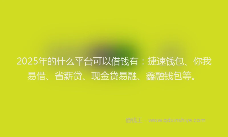 2025年的什么平台可以借钱有：捷速钱包、你我易借、省薪贷、现金贷易融、鑫融钱包等。
