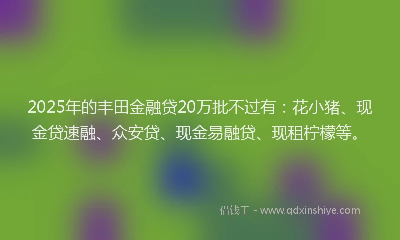 2025年的丰田金融贷20万批不过有：花小猪、现金贷速融、众安贷、现金易融贷、现租柠檬等。
