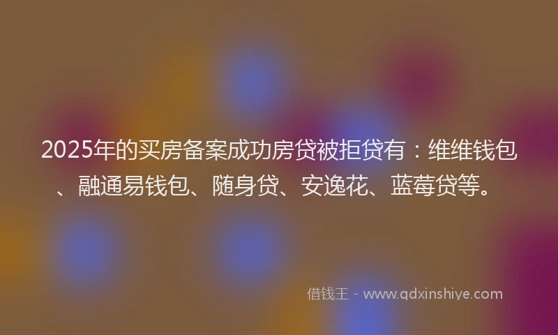2025年的买房备案成功房贷被拒贷有：维维钱包、融通易钱包、随身贷、安逸花、蓝莓贷等。