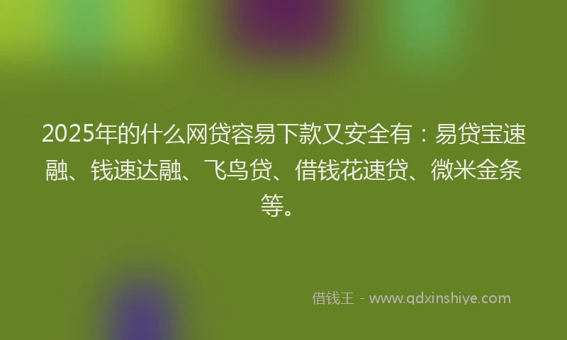 2025年的什么网贷容易下款又安全有：易贷宝速融、钱速达融、飞鸟贷、借钱花速贷、微米金条等。