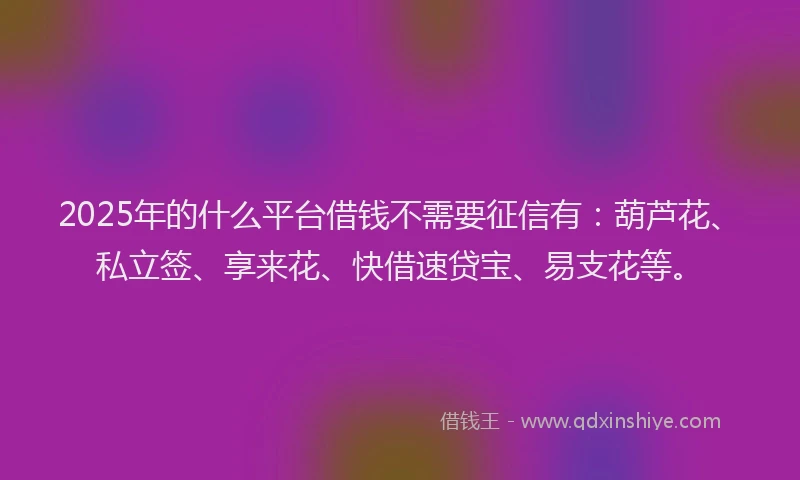 2025年的什么平台借钱不需要征信有：葫芦花、私立签、享来花、快借速贷宝、易支花等。