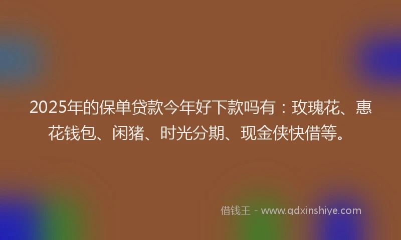 2025年的保单贷款今年好下款吗有：玫瑰花、惠花钱包、闲猪、时光分期、现金侠快借等。