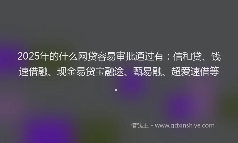 2025年的什么网贷容易审批通过有：信和贷、钱速借融、现金易贷宝融途、甄易融、超爱速借等。