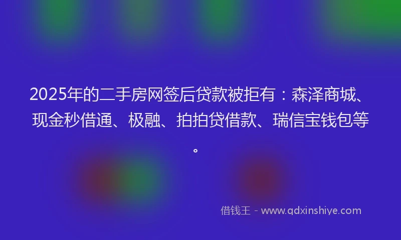 2025年的二手房网签后贷款被拒有：森泽商城、现金秒借通、极融、拍拍贷借款、瑞信宝钱包等。
