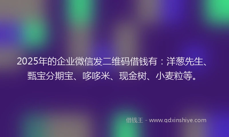 2025年的企业微信发二维码借钱有：洋葱先生、甄宝分期宝、哆哆米、现金树、小麦粒等。