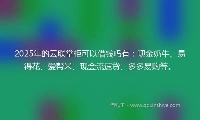 2025年的云联掌柜可以借钱吗有：现金奶牛、易得花、爱帮米、现金流速贷、多多易购等。