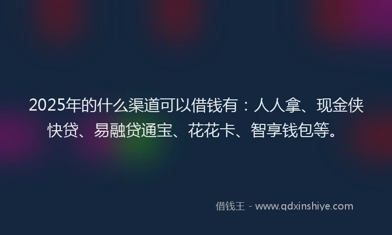 2025年的什么渠道可以借钱有：人人拿、现金侠快贷、易融贷通宝、花花卡、智享钱包等。