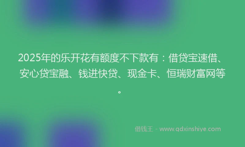 2025年的乐开花有额度不下款有:借贷宝速借、安心贷宝融、钱进快贷、现金卡、恒瑞财富网等。