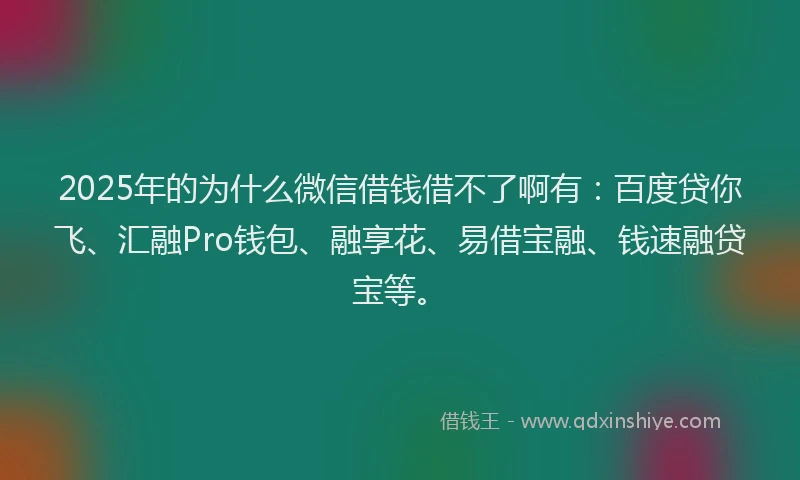 2025年的为什么微信借钱借不了啊有：百度贷你飞、汇融Pro钱包、融享花、易借宝融、钱速融贷宝等。