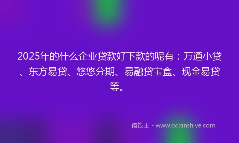 2025年的什么企业贷款好下款的呢有：万通小贷、东方易贷、悠悠分期、易融贷宝盒、现金易贷等。