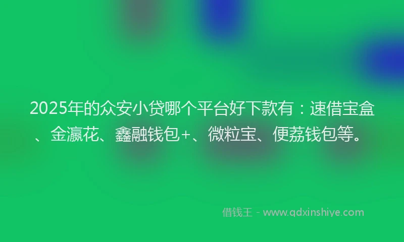 2025年的众安小贷哪个平台好下款有：速借宝盒、金瀛花、鑫融钱包+、微粒宝、便荔钱包等。