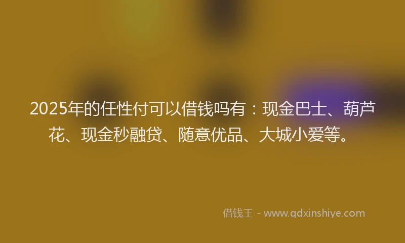 2025年的任性付可以借钱吗有：现金巴士、葫芦花、现金秒融贷、随意优品、大城小爱等。