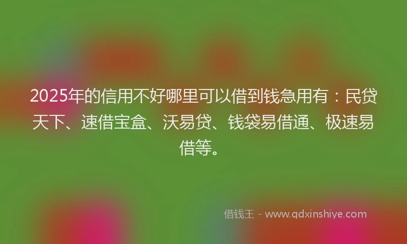 2025年的信用不好哪里可以借到钱急用有：民贷天下、速借宝盒、沃易贷、钱袋易借通、极速易借等。