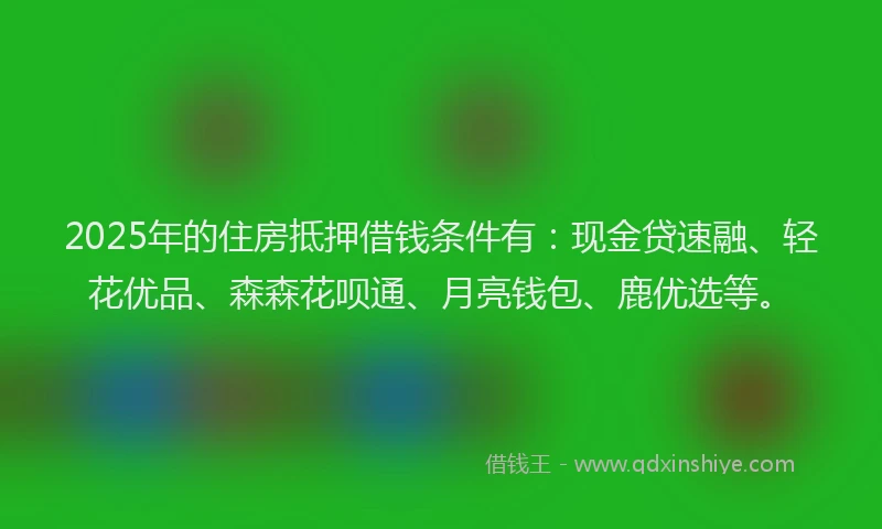 2025年的住房抵押借钱条件有：现金贷速融、轻花优品、森森花呗通、月亮钱包、鹿优选等。