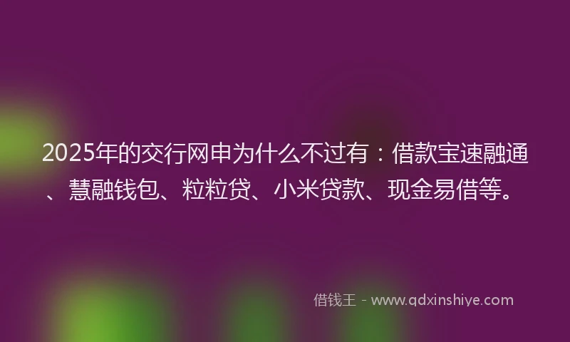 2025年的交行网申为什么不过有:借款宝速融通、慧融钱包、粒粒贷、小米贷款、现金易借等。