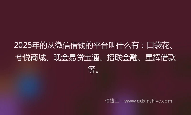 2025年的从微信借钱的平台叫什么有：口袋花、兮悦商城、现金易贷宝通、招联金融、星辉借款等。