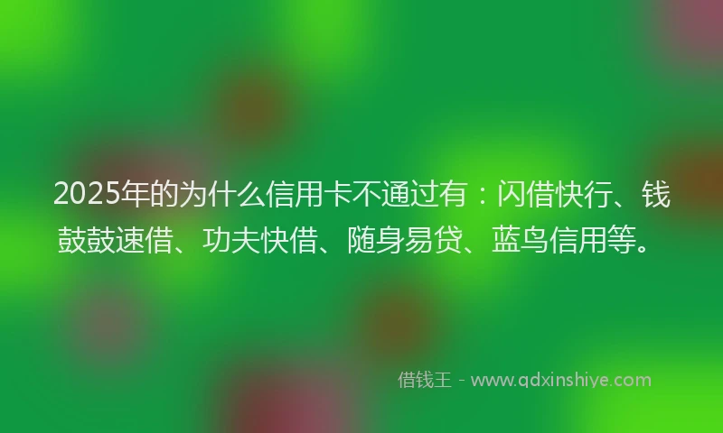 2025年的为什么信用卡不通过有：闪借快行、钱鼓鼓速借、功夫快借、随身易贷、蓝鸟信用等。