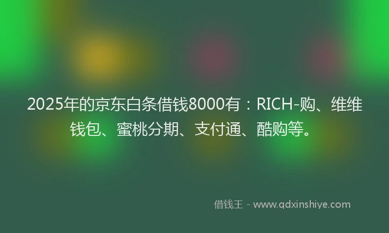 2025年的京东白条借钱8000有：RICH-购、维维钱包、蜜桃分期、支付通、酷购等。