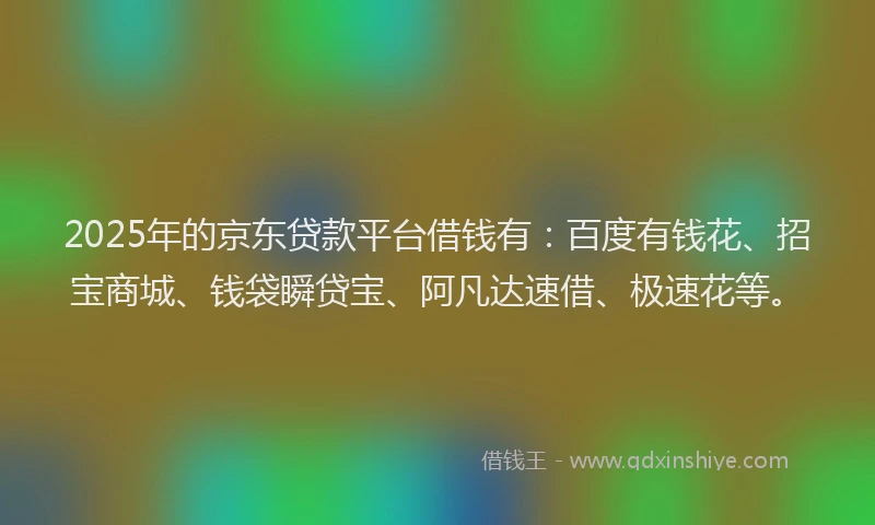 2025年的京东贷款平台借钱有：百度有钱花、招宝商城、钱袋瞬贷宝、阿凡达速借、极速花等。
